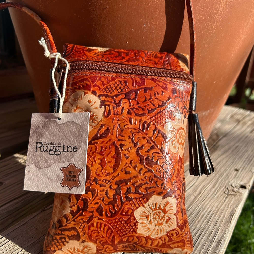 Western Leather Hand painted Crossbody Bag Brown and Tan NWT